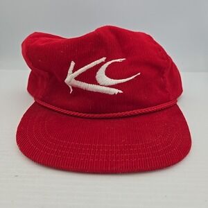 KC HiLiTES Corduroy Red Rope Trucker Hat w/ White Embroidered Logo 1980s USA